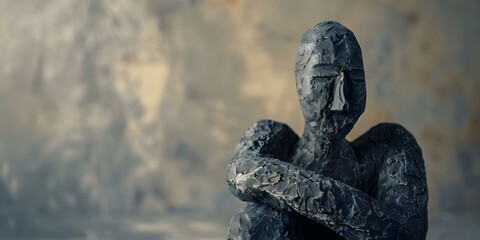 Fototapeta premium Handmade Ceramic Figure Featuring Textured Surface Resembling Rough Stone Due to Grog Inclusions. Concept Ceramic Sculpture, Textured Surface, Handmade Figurine, Grog Inclusions, Rough Stone Effect