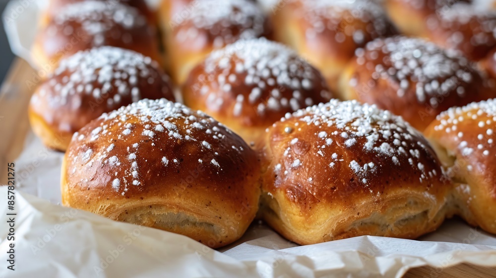 Sticker Freshly Baked Rolls Covered in Powdered Sugar