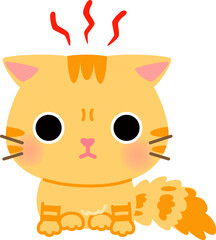 警戒した様子でしゃがんでいるトラ猫