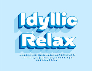 Fototapeta premium Vector modern flyer Idyllic Relax. Trendy 3D Font with Blue Shadow. Artistic Alphabet Letters and Numbers set.