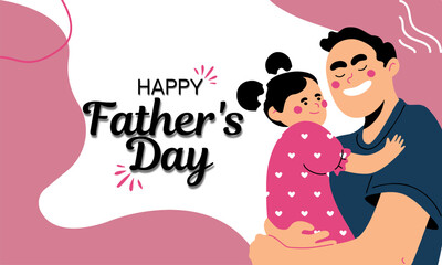 Happy Father's Day with dad and children silhouettes. Vector greeting card with a nice message of Father's Day.