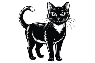 Black and White Cat Vector Silhouette.