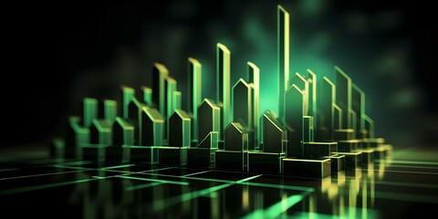 Obraz premium Visual Representation of Positive Earnings Beat and Profits through 3D Green Arrows. Concept Financial Success, Positive Earnings, Profit Growth, 3D Arrows, Green Graphs