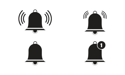 Social Media Notification bell icons. New message. Bell icons with the different status.