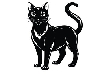 Black and White Cat Vector Silhouette.