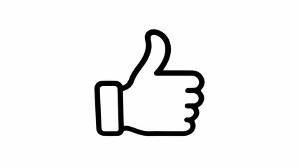 Simple thumbs up stroke icon like line isolated on white background. Social media like symbol sign motion animation 4k video.