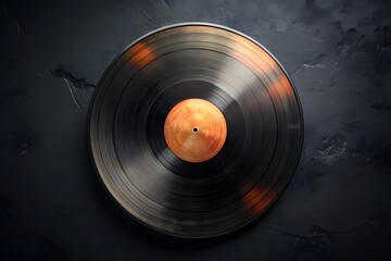 Obraz premium Black And Orange Retro Vinyl Record On A Solid Black Background.