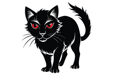 Black and White Cat Vector Silhouette.