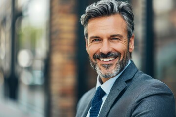 Obraz premium Charming Businessman exuding Approachable Aura with Slightly Crooked Smile and Down-to-Earth Vibe