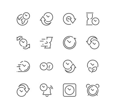 Set of time related icons, timer, speed, alarm, restore, time management and linear variety vectors.
