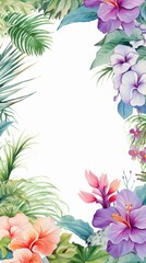 An invitation template featuring tropical flowers on a white background. 