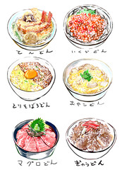 食べ物　丼物イラスト素材集　
Rice bowl illustration material collection