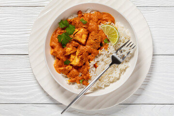 indian spiced fish curry, salmon masala, top view