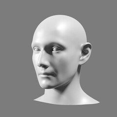 Head, black and white, 3d trendy collage in magazine style. Modern contemporary art, clipping path, 3D render