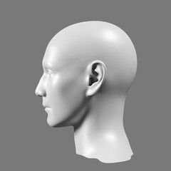 Side view of head, black and white, 3d trendy collage in magazine style. Modern contemporary art, clipping path, 3D render