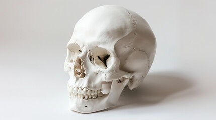 Obraz premium White skull is on a white background. The skull is very detailed and realistic.