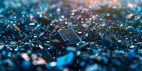 Tech advancement leads to cyber waste accumulation a byproduct of progress. Concept Environmental Impact, Technology Innovation, Cyber Waste, Sustainable Practices, Recycling Efforts
