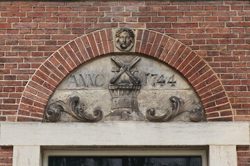 Amsterdam Rijksmuseum Garden Building Sculpted Detail with Relief Depicting a Windmill, Netherlands