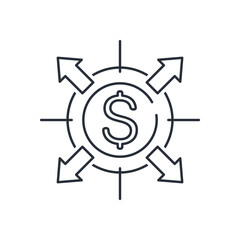 Choice of investment direction. Financial Marketing. Vector linear icon isolated on white background.