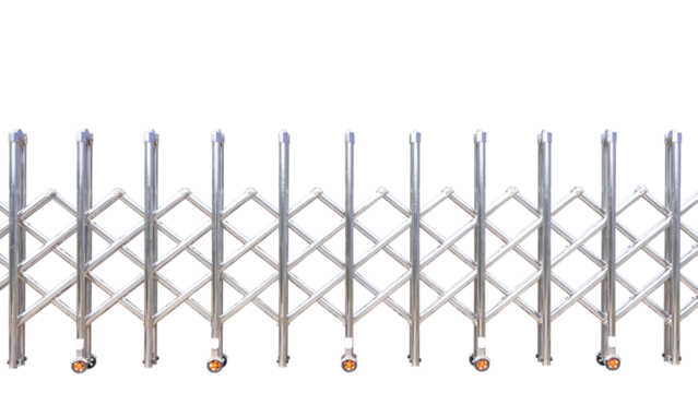 Stainless steel barrier gate or folding fence gate isolated on transparent background, png file