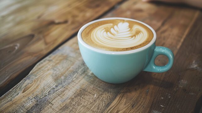 Latte Art in a Turquoise Cup