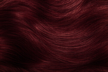 Dark red hair close-up as a background. Women's long brown hair. Beautifully styled wavy shiny...