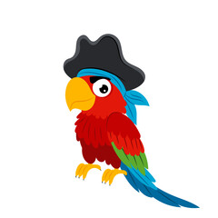 Parrot. Parrot pirate in flat style. Cartoon tropical bird. Red parrot with pirate hat. Kids cartoon character. © miss LEMON
