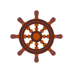 Wooden steering wheel in flat style. Old ship rudder icon on white background. Captain's bridge. © miss LEMON