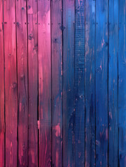 Abstract image of a neon-lit wooden wall in blue and red hues. Suitable for banners, cards, or contemporary designs.