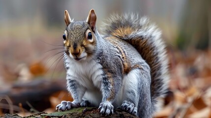 Obraz premium Close up of a cute and curious grey squirrel. 