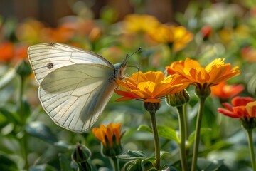 peaceful garden with colorful flowers and gentle butterflies, embodying the essence of Ahimsa.
