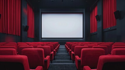 Empty Movie Theater with Red Seats and a Large Screen