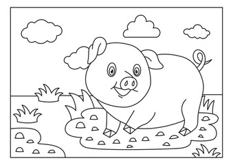 pig sketch for coloring book vector