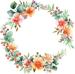 Watercolor natural spring wreath on white background