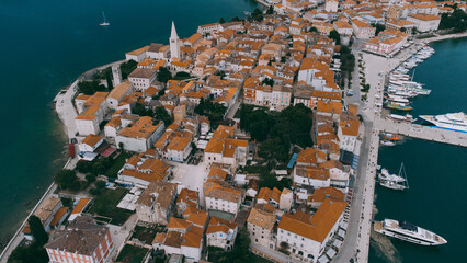 Porec Croatia drone aerial view. Charming ancient city. Italian vibes
