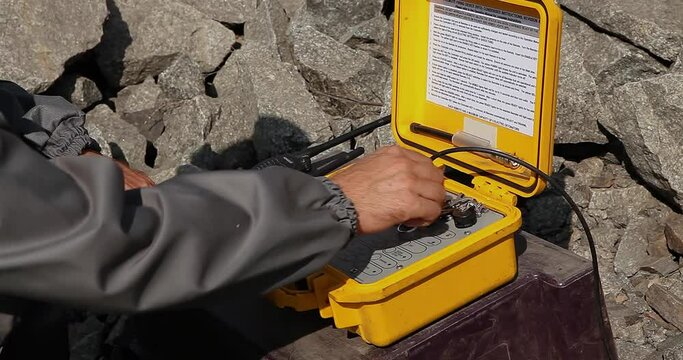 Launch of explosive processes at the quarry. Blasting in a quarry. Controller for launching blasting operations in a quarry