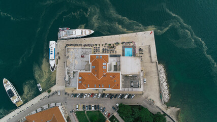 Porec Croatia drone aerial view. Charming ancient city. Italian vibes