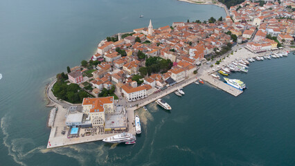 Porec Croatia drone aerial view. Charming ancient city. Italian vibes