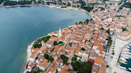 Porec Croatia drone aerial view. Charming ancient city. Italian vibes