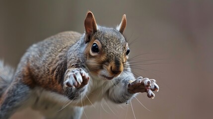 Fototapeta premium Close up of a cute and curious grey squirrel. 