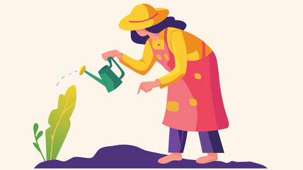 Earth day and environment day a woman gives water to the plant flat vector illustration