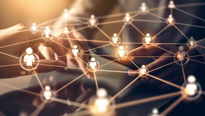 Digital network, interconnected people on social media icons, symbolizing the growth in online community. business online networking system