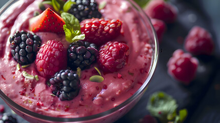 A bowl of decadent fast food vegan mousse with a variety of flavors