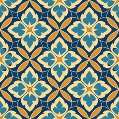 Seamless pattern of intricately patterned ceramic tiles inspired by ancient Mediterranean design, Generative AI