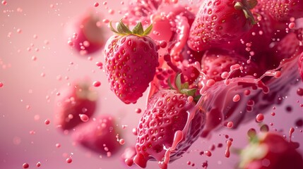 Fresh Strawberries with Splashing Juice
