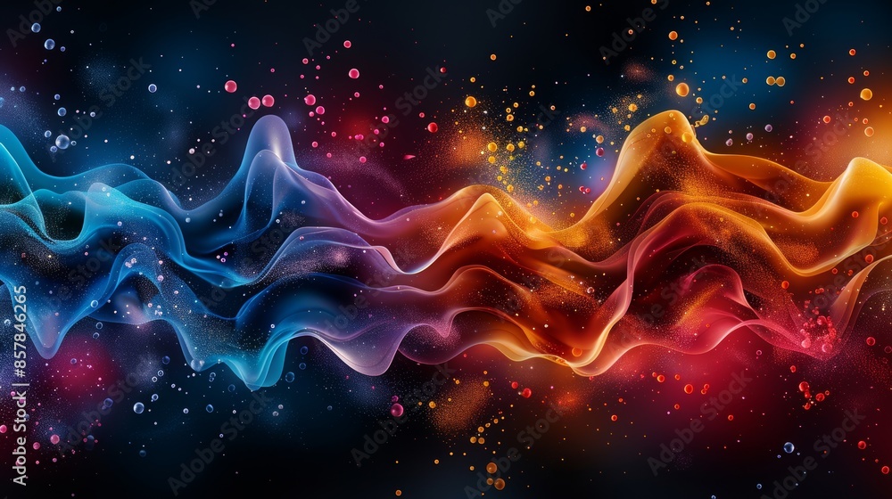 Poster abstract colorful waves blending into each other with a dark background, showcasing vibrant hues and