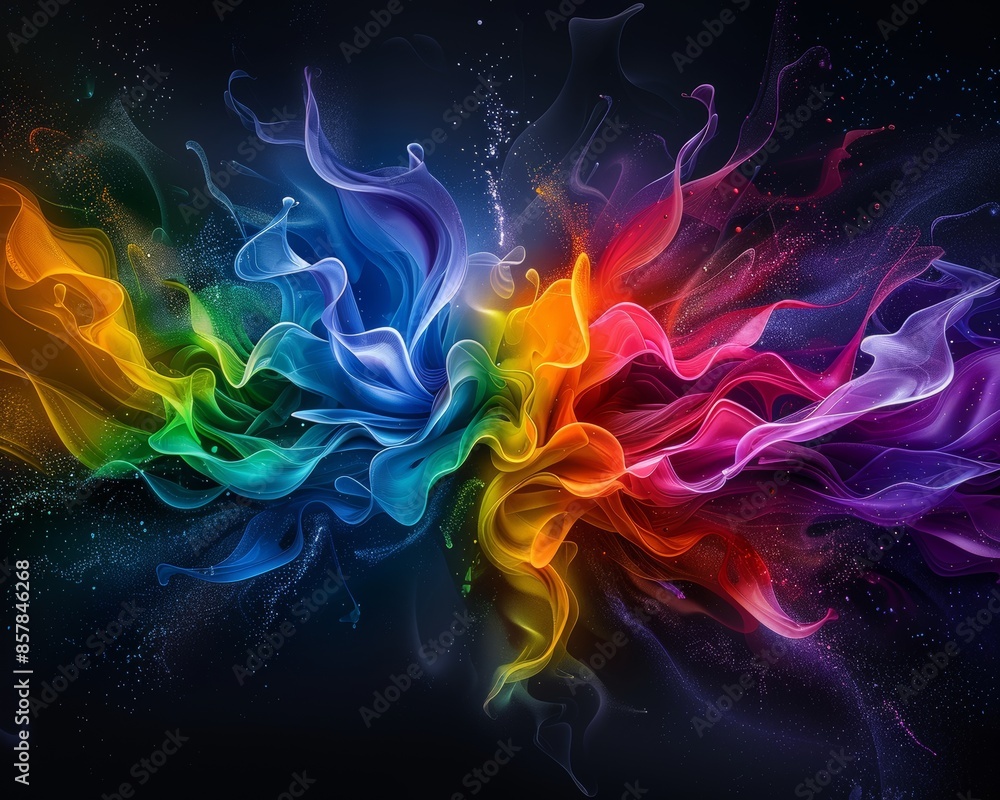 Poster abstract colorful smoke swirls over a dark background, creating a captivating and dynamic visual eff