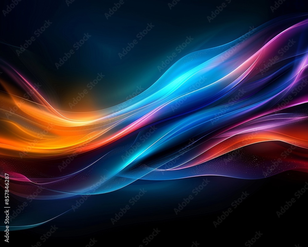 Poster abstract colorful waves of light on a dark background, creating a vibrant and dynamic visual effect 