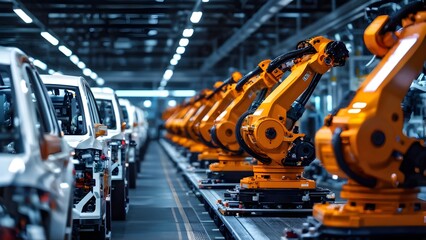 Digital art of automotive assembly line with intense pixelation. Generative AI