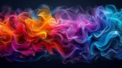 Obraz premium Abstract colorful smoke on dark background with vibrant hues of red, orange, purple, blue, and green. Perfect for modern and creative design projects.